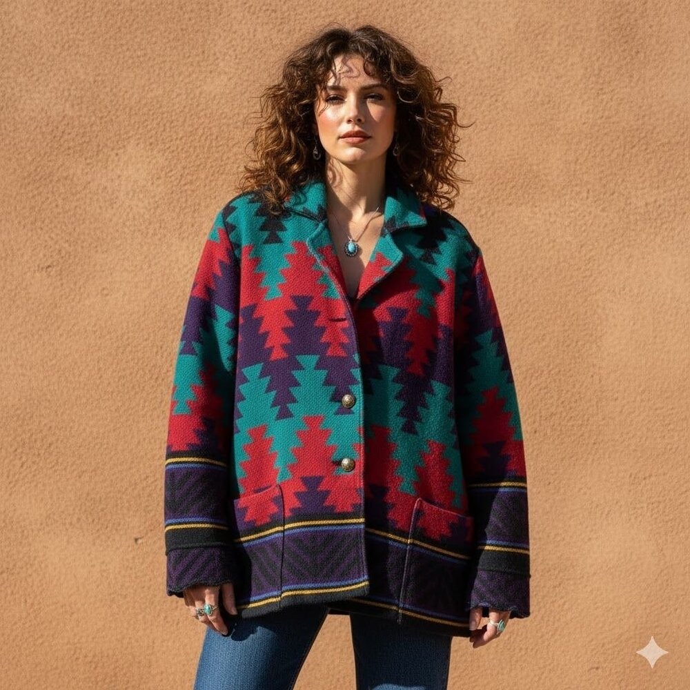 Vintage 90s Silverado Tapestry Jacket Aztec Southwestern Western Boho Blazer Lar